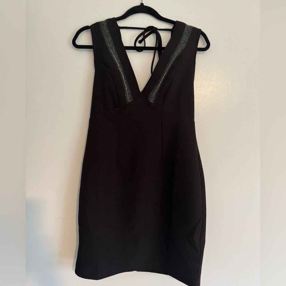 Topshop Black Dress with detailed straps and deep v